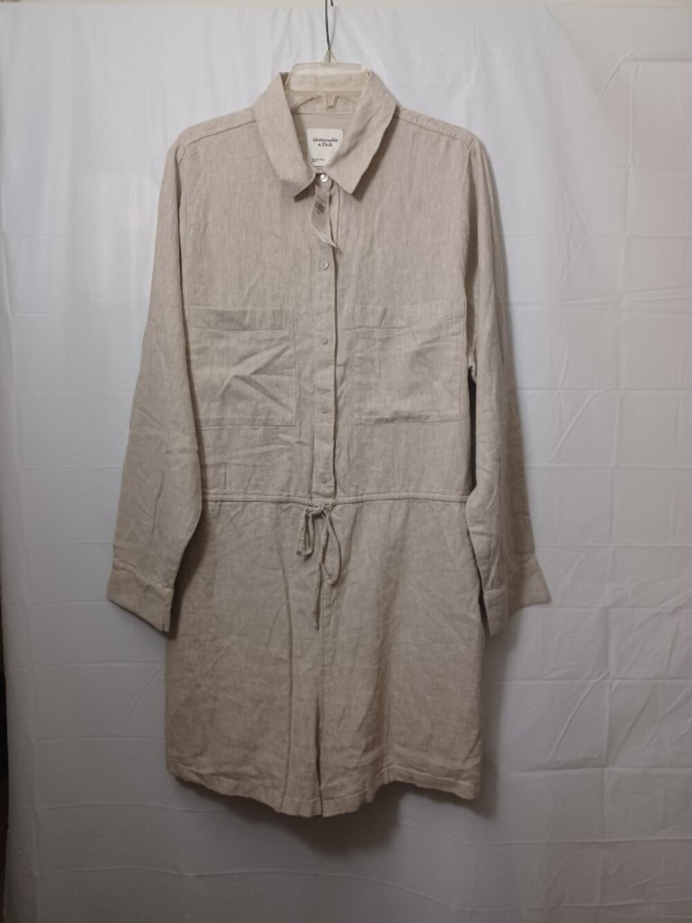 ABERCROMBIE & FITCH LONG SLEEVE ROMPER LINEN COTTON BLEND BEIGE SIZE XLT